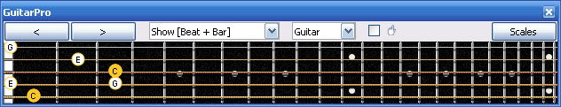 GuitarPro6 fingerboard : C major arpeggio 5B3 box shape